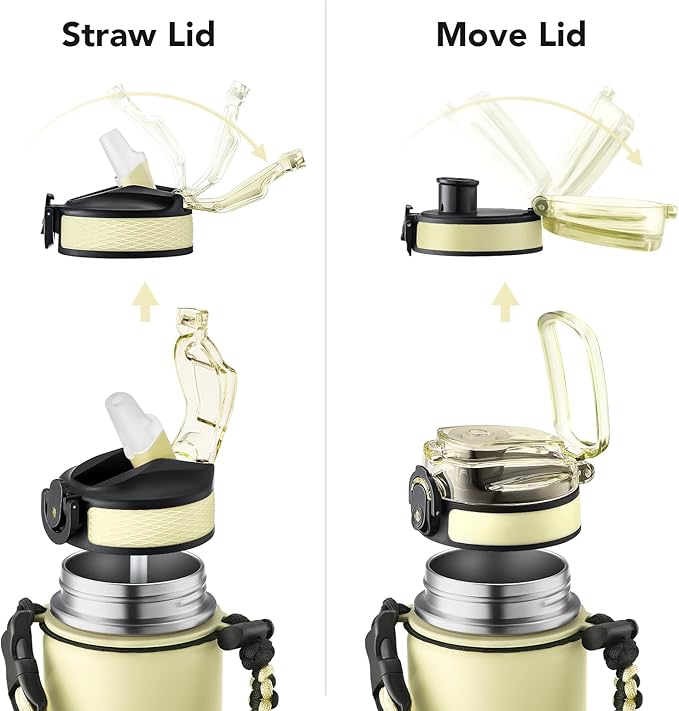 GOSWAG Insulated Sports Water Bottle, 24oz 2 Lids(with Straw/No Straw), Stainless Steel Water Bottles with Paracord Handle, Insulated Thermos with Double-Wall Vacuum Insulation