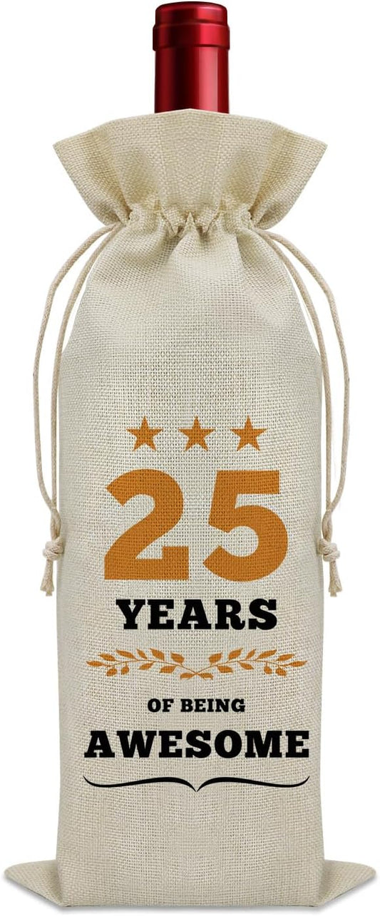 Sazuwu 25th Birthday Gifts for Women Wine Bag 25 Year Old Birthday Decorations for Her 1999 Birthday Gifts Wine Bottle Decoration Bag 25 Year Anniversary Birthday Gifts for Men Turning 25