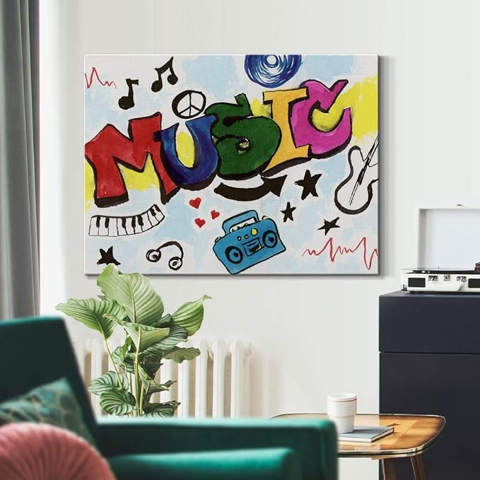 Renditions Gallery Canvas Animated Wall Art Home Paintings & Prints Colorful Retro Music Vibrant Instrumental Modern Canvas Artwork Decorations for Bedroom Office Kitchen - 18"x27" LT33