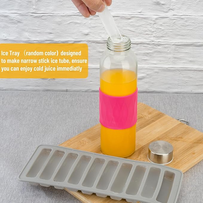 Clear Glass Water Bottles with Silicone Sleeve and Lids 18 oz, Reusable Glass Juice Bottles with Stainless Steel Airtight Cap for Juicing, Leak Proof Drinking Bottles, BPA Free, Set of 3, OPR