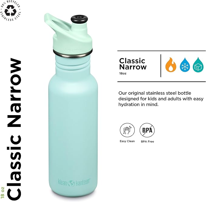 KLEAN KANTEEN Pastel Turquose Classic Water Bottle with Sport Cap, 1 EA