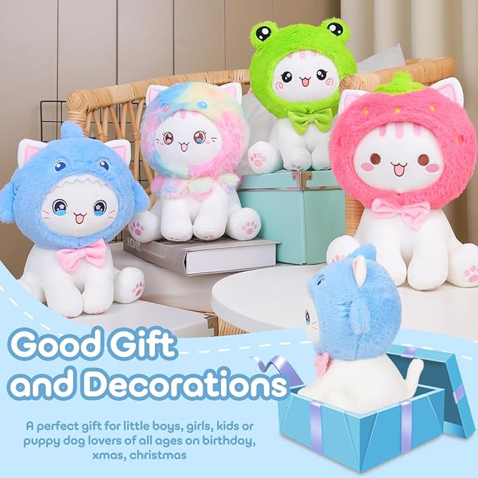 Cute Shark Cat Plush Toy 10" Kawaii Kitten Stuffed Animal, Cat Shark Plushie Pillow Gift for Kids