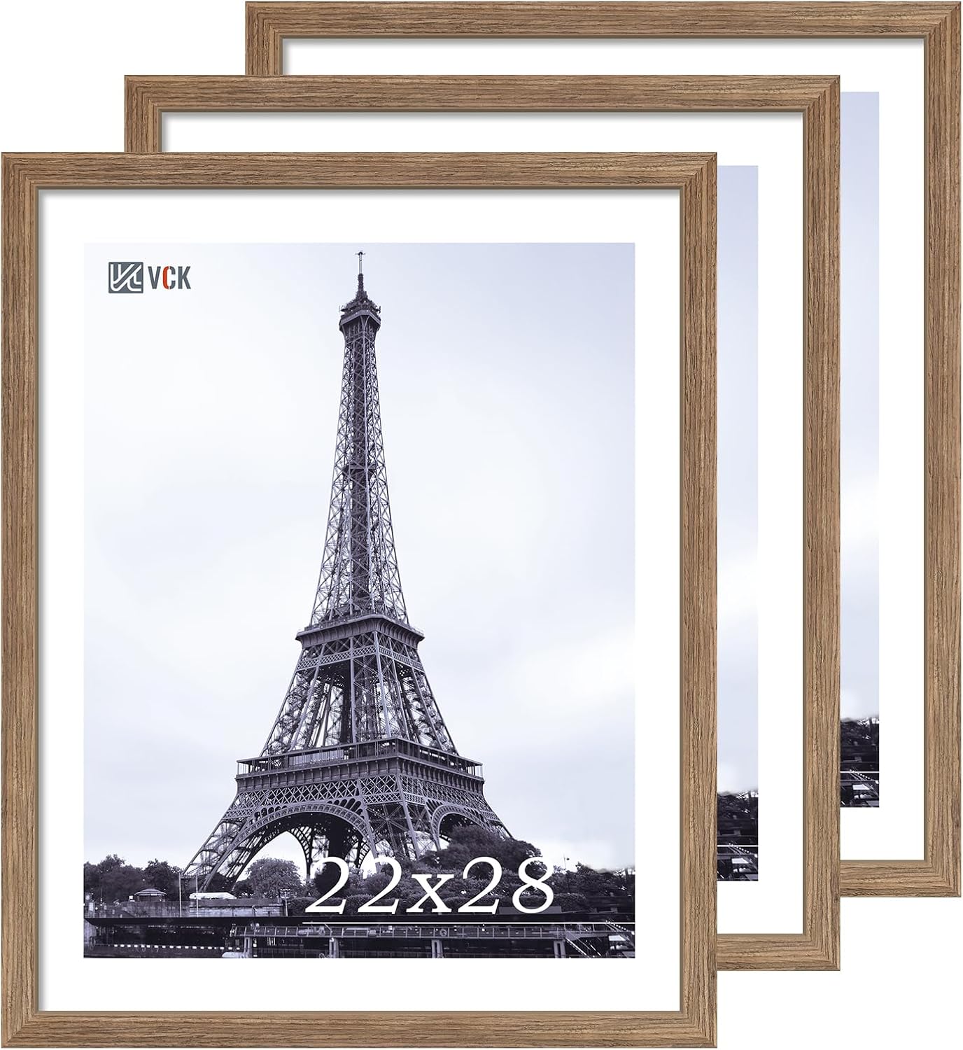 VCK 22x28 Frame 3 Pack - Brown Walnut, Natural Textured Solid Wood Poster Picture Frame, Wall Mounting Hanging
