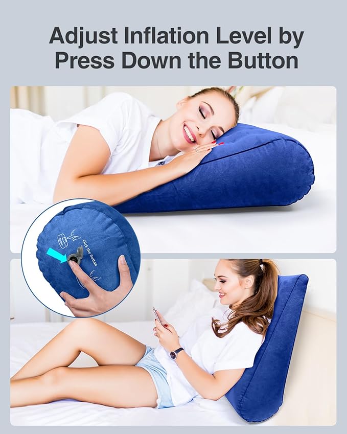 Luxtude Inflatable Wedge Pillow for Sleep Apnea, Travel Wedge Pillow for Back Pain Relief, Knee Leg Elevation Pillow, Inflatable Bed Wedge Pillow for Sleeping, Back Support Pillow for Sitting Up