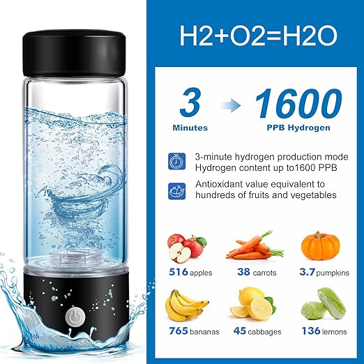 Hydrogen Water Bottle, Hydrogen Water Bottle Generator, 3Min Quick Electrolysis, 2 in 1 Portable Hydrogen Water Generator, Hydrogen Water Ionizer Machine with SPE PEM for Home, Office, Travel