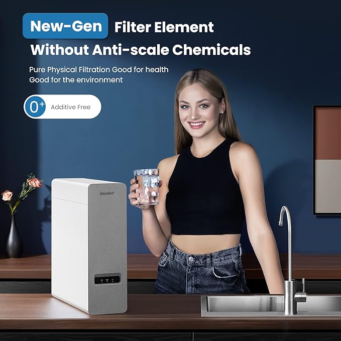 COMFEE' Reverse Osmosis System, 800 GPD, 2:1 Pure to Drain, Tankless RO System, Under Sink Water Filter System, Smart LED Faucet, TDS Reduction, Automatic Flushing, USA Tech Support