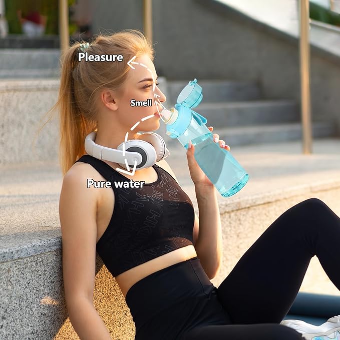 Water Bottle,650ml Air Water Bottle,Water Bottle with Flavor Pods,Leak Proof Sports Water Cup with Straw,Water Bottle Suitable for Outdoor Sports(Blue)