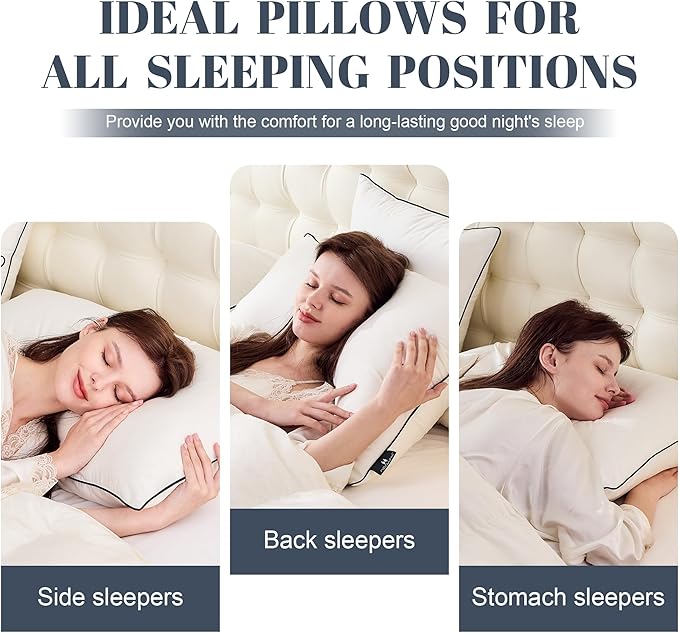 Luxury Goose Down Bed Pillows for Sleeping, 1 Pack White Hotel Soft Feather Down Pillow with Airyfil™ Fillings, Medium Firm for Back, Stomach, Side Sleepers (King Size, 20 × 36 in.)