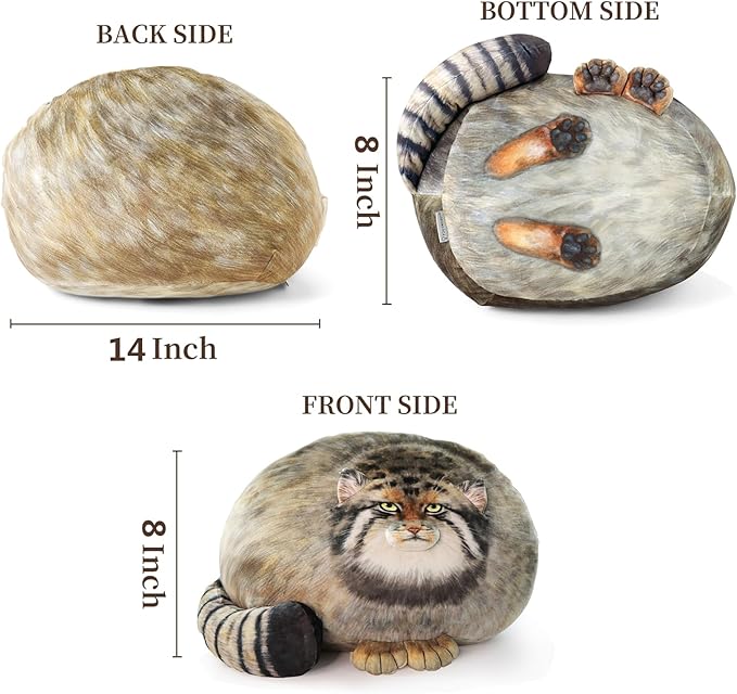Steppe Cat Plush, Cat Stuffed Animal 35cm/14inch, Pallas Cat Plush Pillow, Cute Plushies for Girls, Soft Plush Pillow, Throw Pillow Doll Decoration Doll Gift for Kids Boys Party Christmas