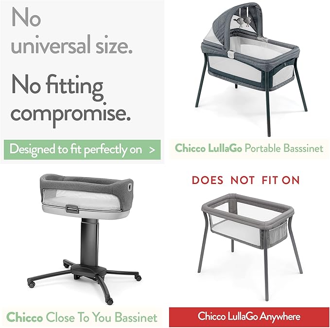 Bassinet Fitted Sheets for Chicco LullaGo Nest Portable Bassinet, Close to You 3-in-1, Next2Me Bedside Bassinet – Soft 100% Cotton – Light + Dark Sage Green – 2 Pack – Not for Lullago Anywhere