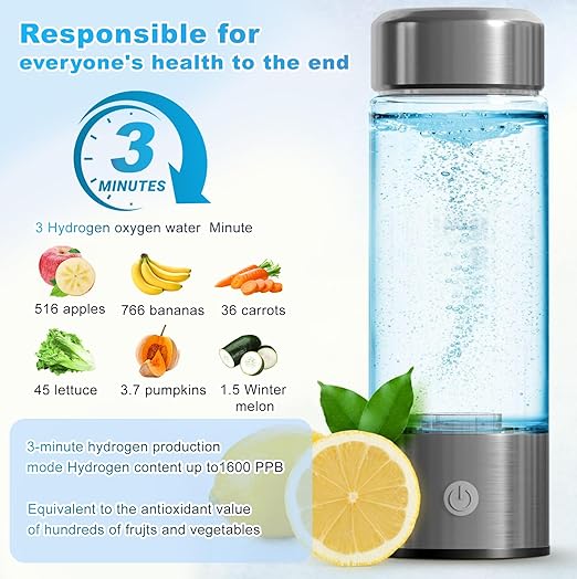 Hydrogen Water Bottle,Portable Hydrogen Water Bottle Generator, with Pem SPE Technology 3Min Quick Electrolysis Improve Water,for Home, Office, Travel, Daily Drinking