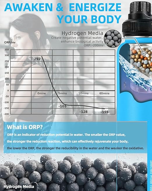 30oz Stainless Steel Portable Alkaline Filter Water Bottle, Creates Up To 9+ Ph Of Quality Water, Sports Travel Water Bottle, Removes Water Impurities