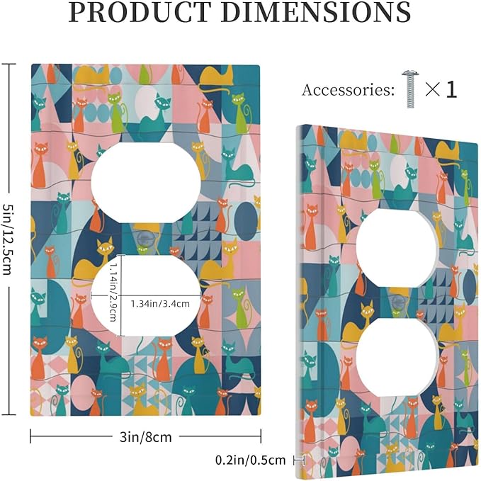 Mid Century Modern Atomic Cute Cats Single Duplex Wall Plate Covers Light Switch Cover 1 Gang Outlet Plate Decorative Switchplate Covers Electrical Faceplate for Kidroom Nursery Bedroom Decor