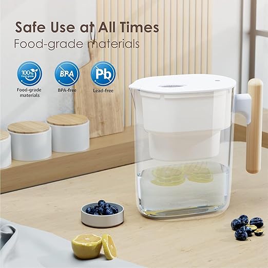 Waterdrop 200-Gallon Long-Life Chubby 10-Cup Large Water Filter Pitcher with 1 Filter, NSF Certified, 5X Times Lifetime, Reduces PFOA/PFOS, Chlorine, BPA Free, White