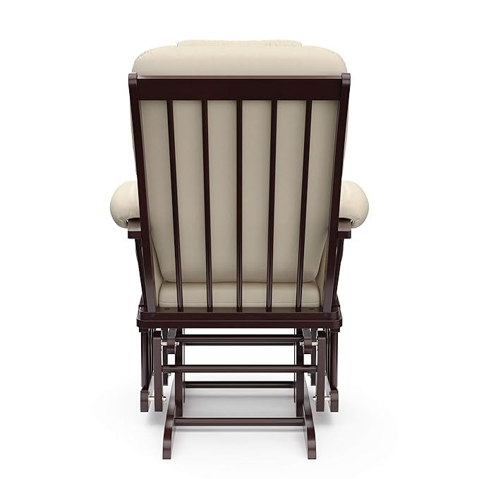 Storkcraft Tuscany Custom Glider and Ottoman with Free Lumbar Pillow (Espresso/Beige) - Cleanable Upholstered Comfort Rocking Nursery Chair with Ottoman