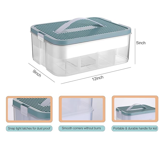 Plastic Storage Organizer for Lego, Stackable Toy Containers with Lids and Handle, Clear Toy Storage Box Chest with Removable Tray for Kids Nursery, Closet, Playroom- Toy Blocks Not Included (1 Tier)