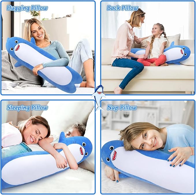 Large Shark Plush,33.5” Long Shark Stuffed Animal,Cute Plushies Long Shark Plush Toys,Kawaii Sleeping Animal Body Pillow,Soft Plush Hugging Pillow,Ideal Snuggle Buddy for Kids Adults