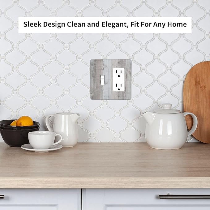 Rustic Grey Wood Shiplap 2 Gang Single Toggle Rocker Combination Light Switch Cover Vintage Country Decorative Wall Plate Cover Electrical Faceplate for Farmhouse Bathroom Bedroom Kitchen Decorate