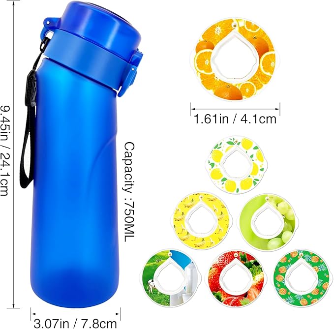 Air Water Bottle with 8 Flavor Pods, Flavored Water Bottle,650ML Large Capacity Drinking Bottle,Sports Water Cup with Straw Suitable for Gym and Outdoor Games(BLUE)