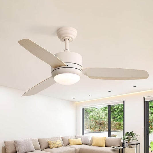 CACI Mall 46 inch Ceiling Fans with Lights and Remote, FUSH Mount Low Profile Ceiling Fan, Modern,3 Blade,6 Speed DC Motor,Quiet,Small Ceiling Fan for Bedroom Indoor/Outdoor Use