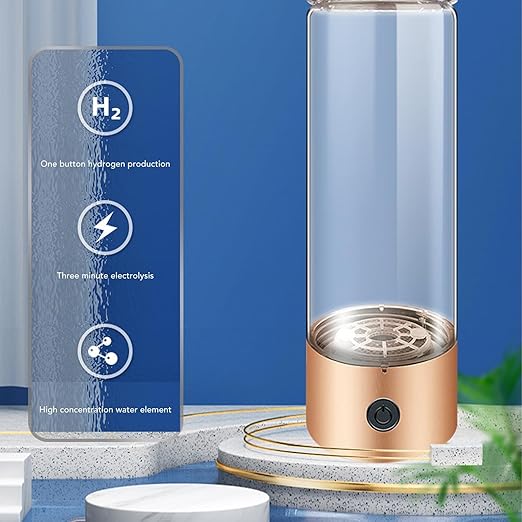 Hydrogen Water Bottle, 410ml Hydrogen Rich Water Generator with Nasal Inhalation Hose, Rechargeable Portable Glass Hydrogen Ionizer for Daily Fitness Drinking