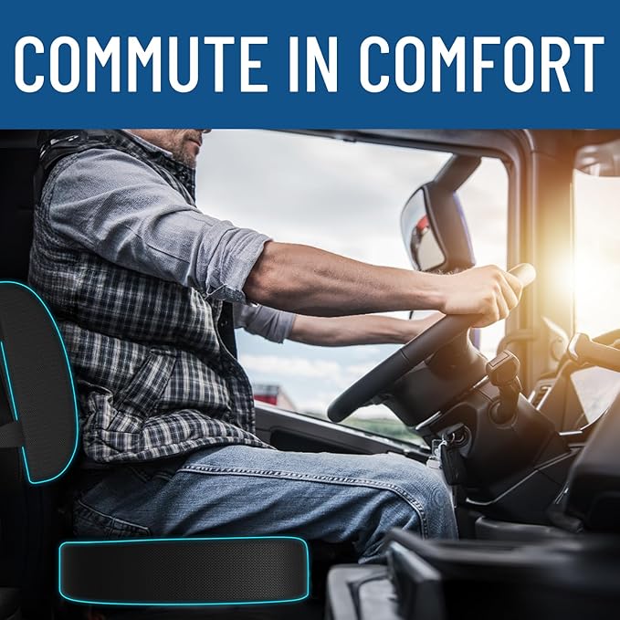 Everlasting Comfort Gel Infused Lumbar Support Pillow & Seat Cushion for Car Combo - Car Seat Cushions for Driving, Work - Ergonomically Designed to Target Sciatica Pain, Back Pain, Tailbone Pain