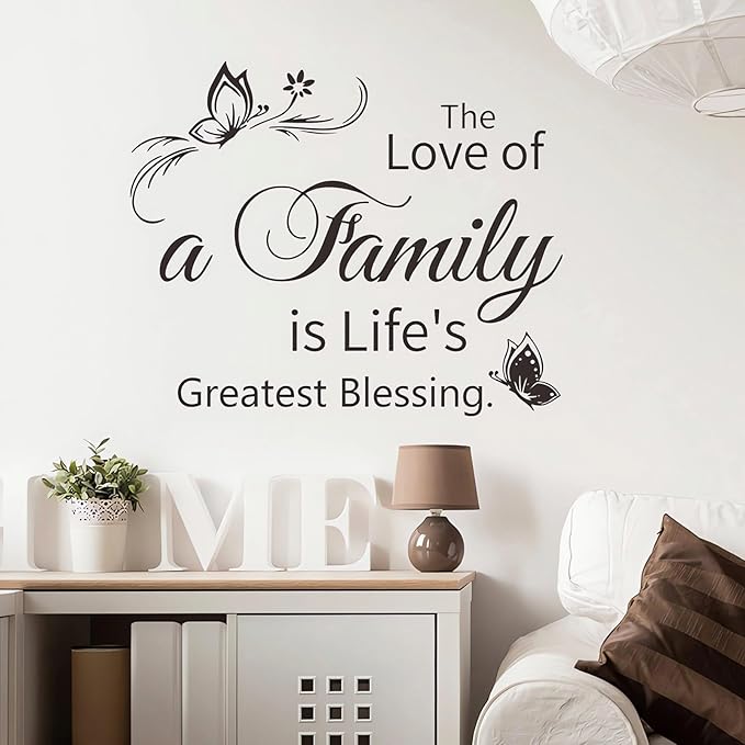 Family Wall Sticker, Inspirational Wall Decor Home Wall Decoration Warm Quotes Stickers Waterproof Removable Butterfly Sticker Letter Word Decal for Bedroom Dining Room Kitchen Wall Art Decor(Black)