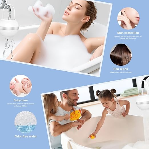 Bathtub Water Filter-Bath Ball Faucet Filter-2 Filter Cartridges，8-Layer Filtration、Pollution Reduction、Make Skin and Hair Healthier and Smoother