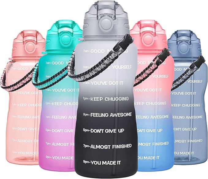 Water Bottles 1 / Half Gallon with Time Marker and Straw, Large Fitness Sports Motivational Bottle, Wide Mouth Leakproof and BPA Free for Travel, Gym,office,school
