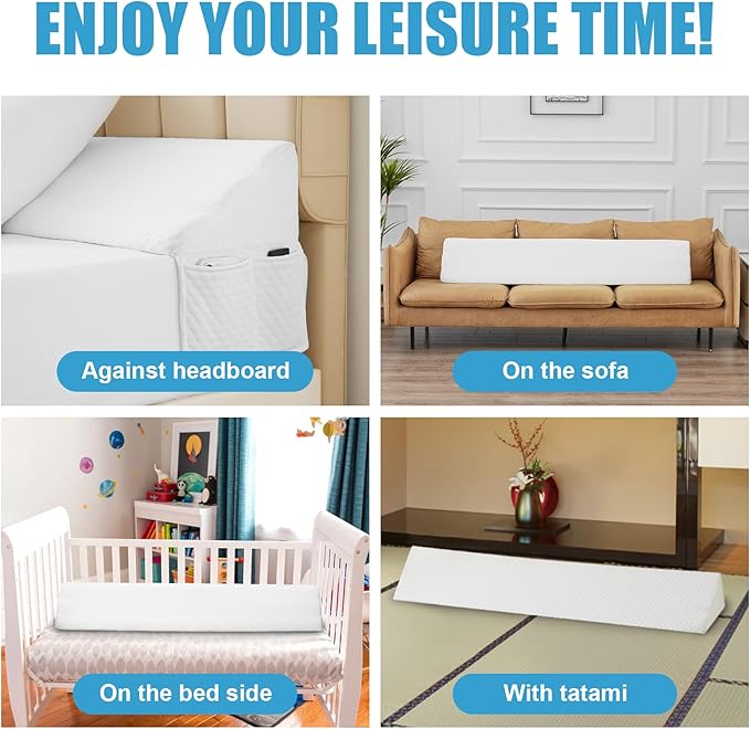 King Bed Wedge Pillow for Headboard, Foam Pillow Wedge for Headboard Gap, Mattress Bed Gap Filler King, Triangle Pillow, Anti-slip Bed Crack Pillow Space Filler (76"×10"×6") Air-Layer White