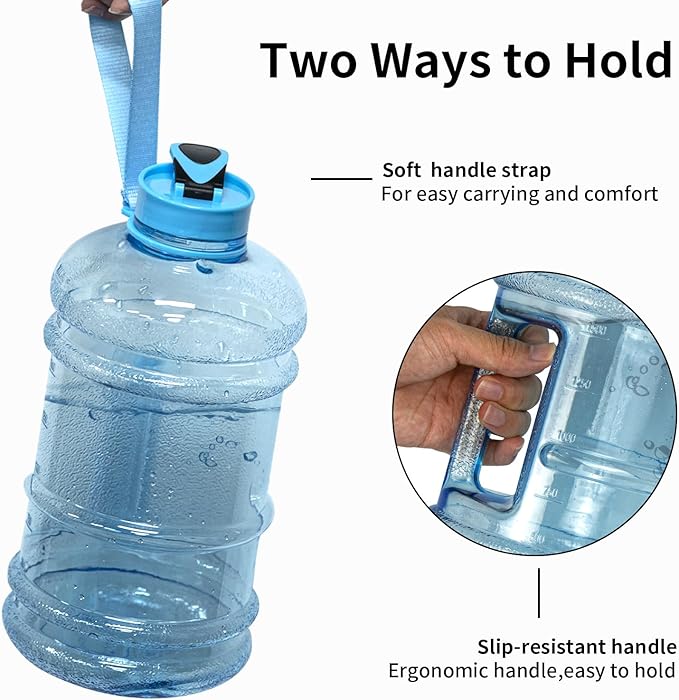 TOOFEEL 2.2 Liter Gym Water Bottle - 100% Leak Proof Big Sports Water Bottle Larger than 74 oz Water Bottle with Visible Volume for Drinking (74oz Transparent Light Blue)