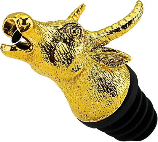 Wine & Olive Oil Pourer | Gold Color Stainless Steel | Bottle Stopper Aerator for Whiskey and Liquor | Decanter and Bar Tools Accessories and Gift Set Ideas for Her and Him (BULL)