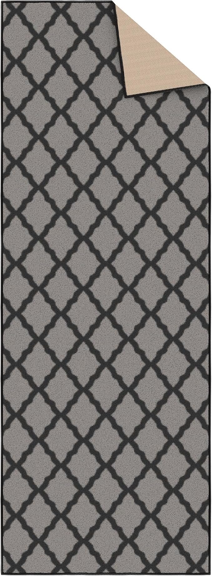 Ottomanson Glamour Collection Non-Slip Rubberback Moroccan Trellis Design 2x6 Indoor Runner Rug, 2'2" x 6', Dark Gray