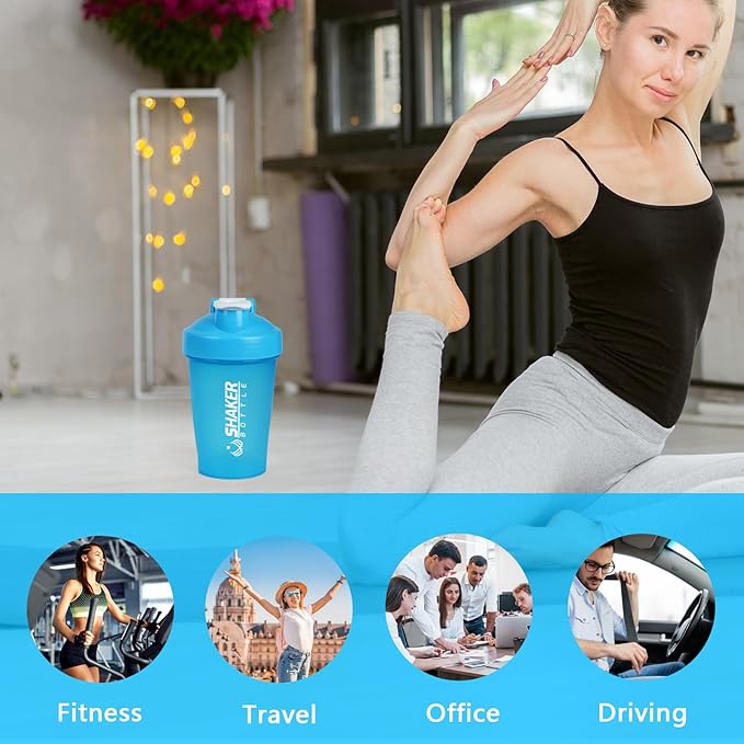 Shaker Bottle, 400ml Small Protein Shaker Cup with Mixing Ball for Smooth blending, Leak-Proof GYM Workout Water Bottles for protein& Smoothie Shake，Bpa Free (13oz / Blue)