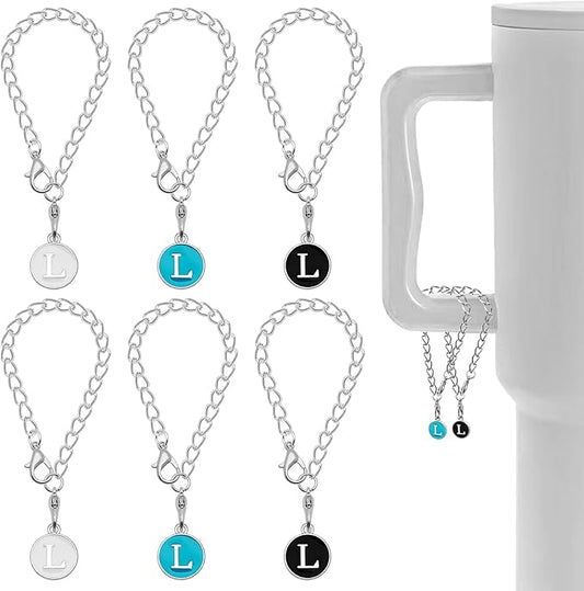 Letter Accessories for Stanley Cup,6PCS Initial Name ID Personalized Handle Personalized Handle Decor Set DIY Identification Handle Letter for Stanley Tumble (L/White/Black/Blue)