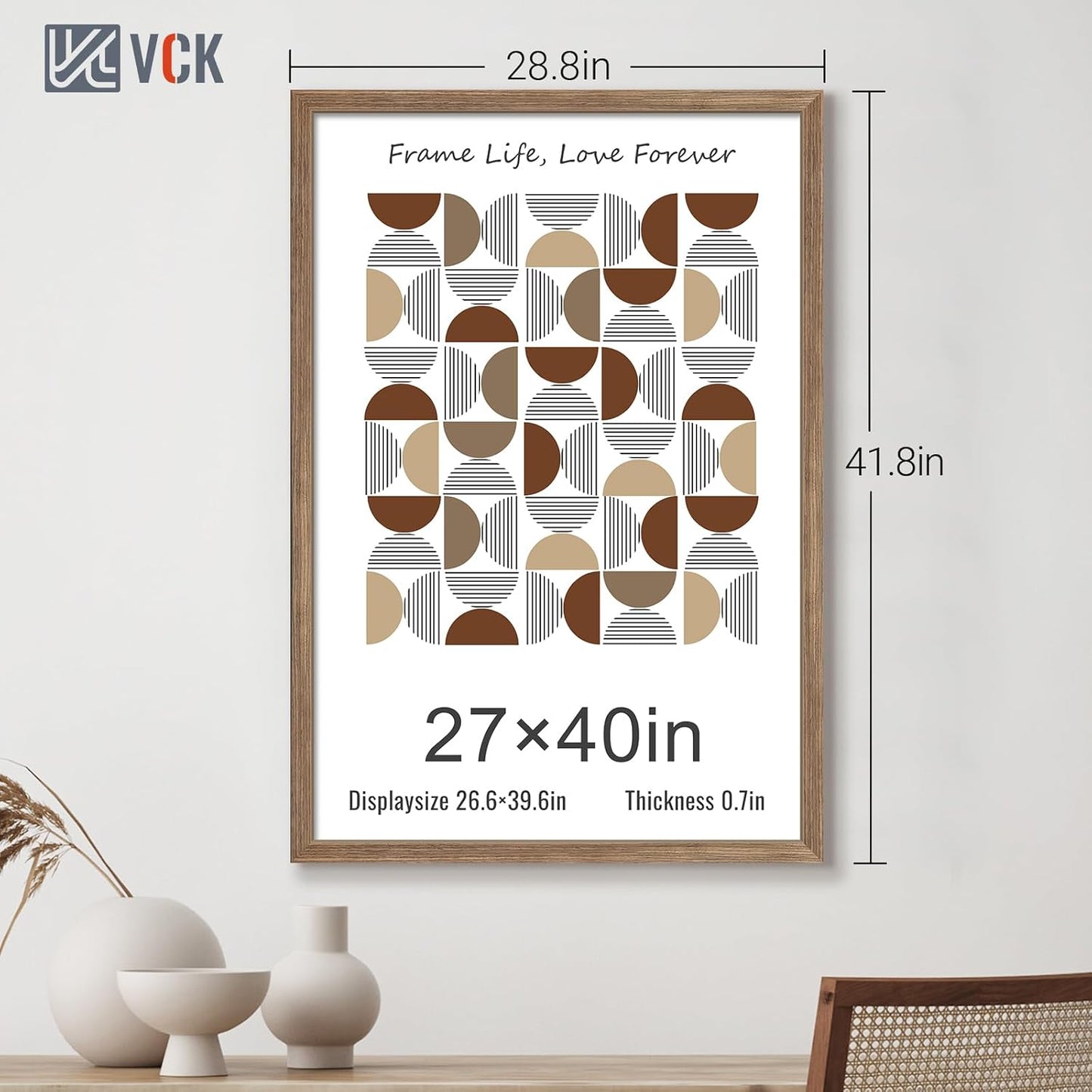 VCK 27x40 Poster Frame 3 Pack - Brown Walnut, Natural Textured Solid Wood Picture Frame, Wall Mounting Hanging