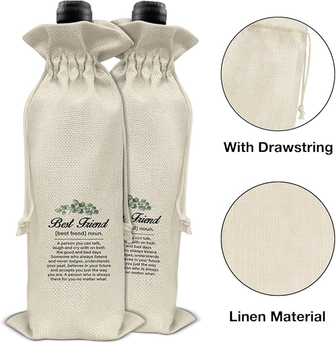 HOIJAUMAI Gift for Friends, Friendship Gifts for Women Men, Best Friend Wine Bag Best Friend Definition Wine Gift Bags