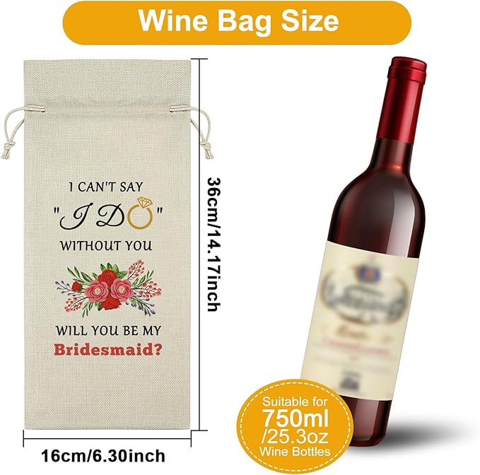 Bridesmaid Gifts for Wedding Day Wine Bag Thank You Gifts for Bridesmaids from Bride Bridal Shower Gifts for Bridesmaids Wine Bottle Decoration Bag Wine Accessories Gifts for Wine Lovers