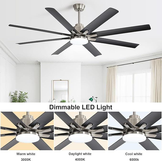 NicBex Ceiling Fan 66 Inch Ceiling Fans with Lights Ceiling Fan with 8 Blades and Remote Control Ceiling Fans with Reversible Noiseless DC Motor for Bedroom, Living Room, Gray