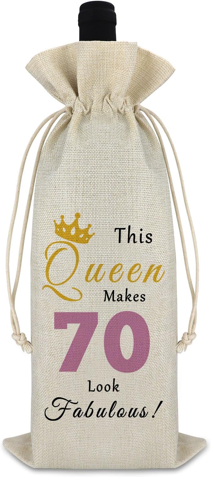 70th Birthday Gift Wine Bag 70 Year Old Birthday Gift for Women Party Decors Drawstring Wine Bag Retirement Gift 70th Milestone Gift Reusable Wine Wrap Bag for Grandma Mom