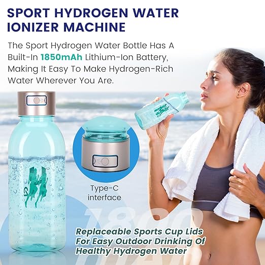 Hydrogen Water Bottle, 50OZ/1.5L Large Capacity Portable Hydrogen Water Bottle Generator 5-10 Minute Rapid Electrolysis 2500PPB, Hydrogen Water Ionizer Machine with SPE/PEM Technology (Golden)