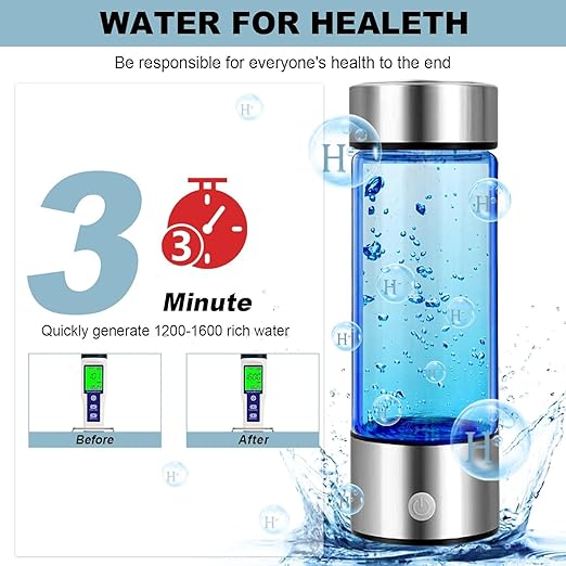 Hydrogen Water Bottle, 1200Pbb Portable Hydrogen Water Ionizer Machine, Hydrogen Water Generator, Hydrogen Rich Water Glass Health Cup Water Ionizer Machine for Office, Travel, Daily Drinking Black