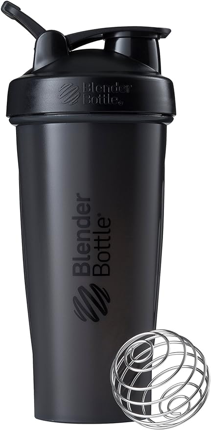 BlenderBottle Strada Shaker Cup Insulated Stainless Steel Water Bottle with Wire Whisk, 24-Ounce, Black & Classic Shaker Bottle Perfect for Protein Shakes and Pre Workout, 28-Ounce, Black
