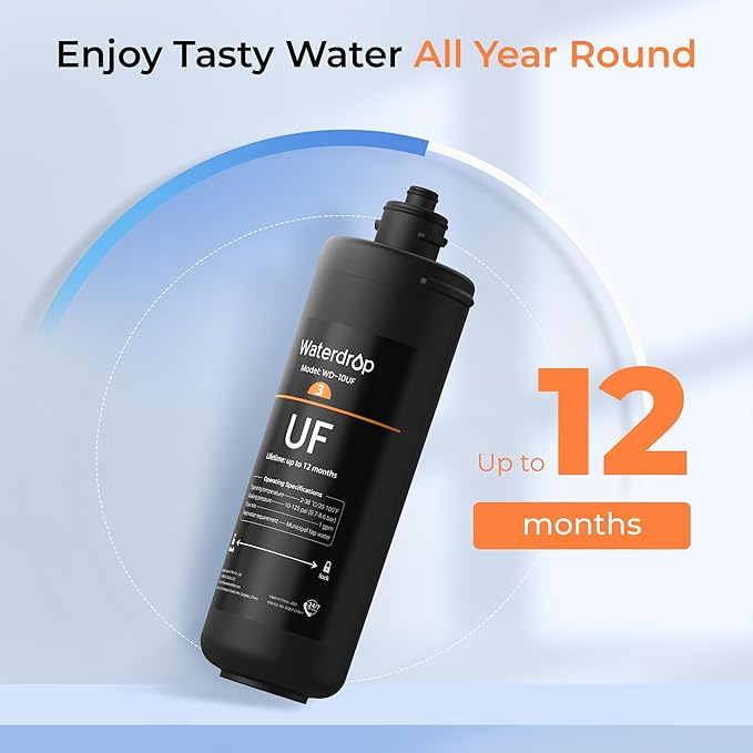 Waterdrop 10UF Under Sink Water Filter, Replacement for Waterdrop WD-TSA-UF 3-Stage Ultra-Filtration Under Sink Water Filter System, 1 Pack