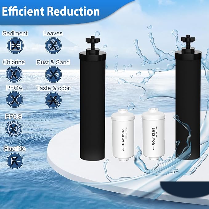 Gravity Water Filter by NSF/ANSI 42 Certified, Replacement for BB9-2® Black Filters & for PF-2® Fluoride Filters Combo Packs, Compatible with Berkey® Gravity Water Filter System