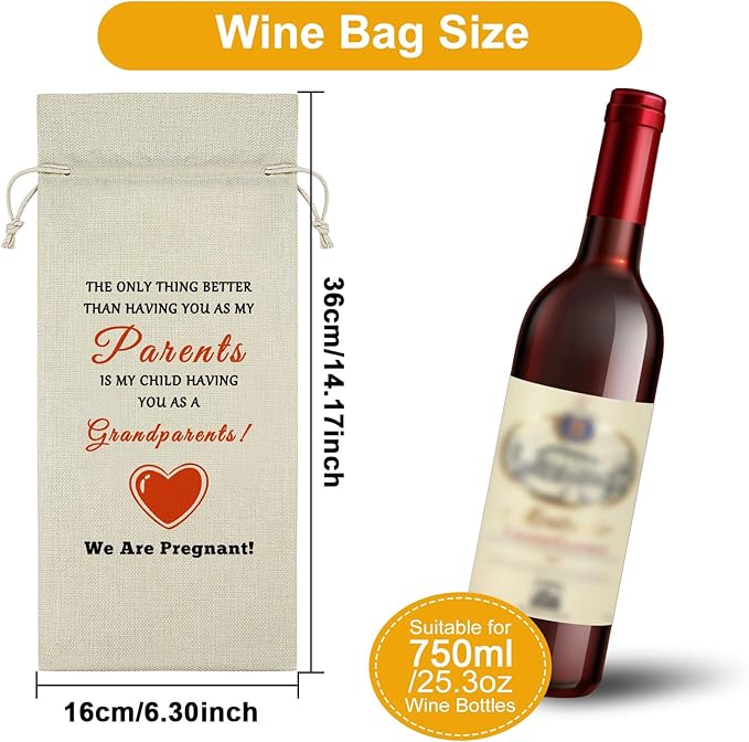 Sazuwu Pregnant Gift for Grandparents Wine Bag New Grandma and Grandpa Gifts Parents Promoted to Grandparents Wine Bottle Decoration Bag New Grandparents Gifts Wine Accessories Gifts for Wine Lovers