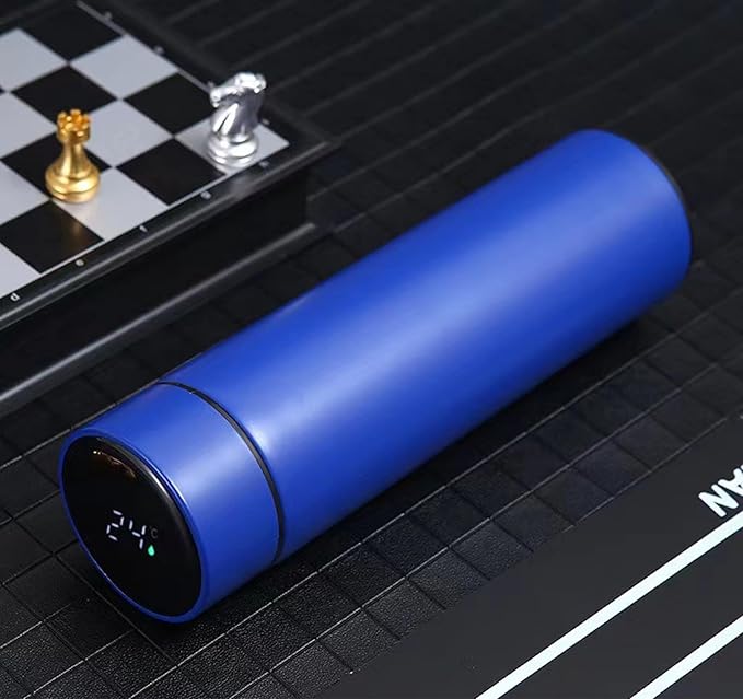 Smart Stainless Steel Water Bottle with LED Temperature Display, 16oz (480ml), Double Wall, Reusable Tumbler (Blue)