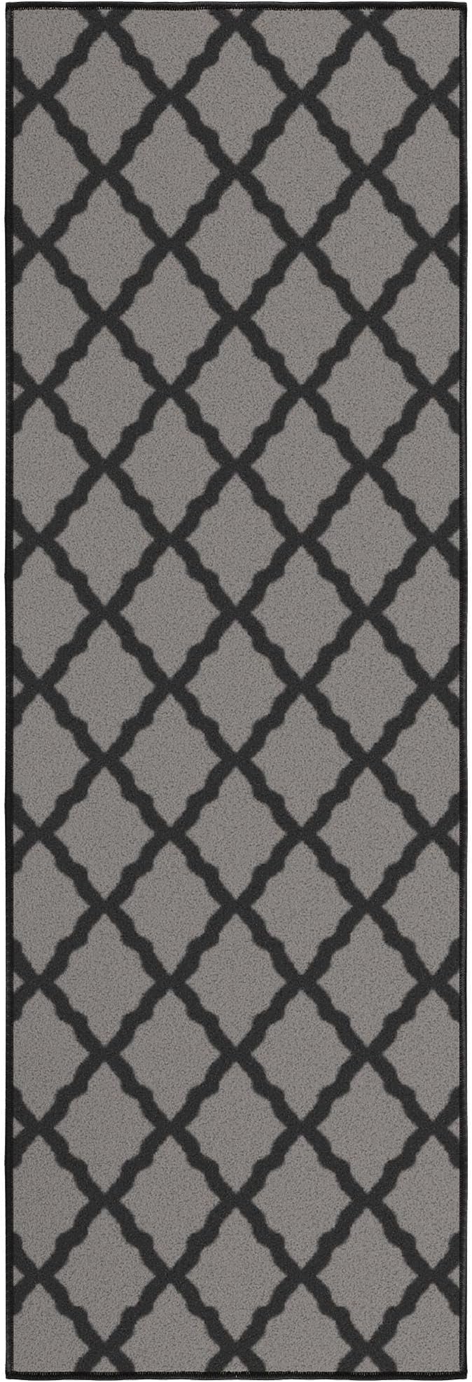 Machine Washable Moroccan Trellis Design Non-Slip Rubberback 2x5 Traditional Indoor Runner Rug for Hallway, Kitchen, Bedroom, Entryway, 20" x 59", Dark Gray