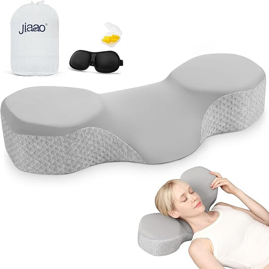 Cervical Pillow for Neck Pain Relief, 2024 Portable Memory Foam Pillow with Travel Bag, 3D Eye Masks and Earplugs, Washable Pillowcase, Side Sleeper Pillow for Adults Back Stomach Sleeper