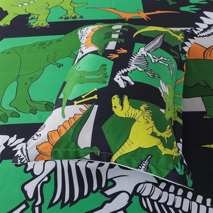 qjmiaofang Kids Dinosaur Twin Sheets for Boys Dinosaur Bed Sheets 3Pieces T-Rex Fitted Sheet Animals Dinosaur Bedding Set Bones Dinosaur Flat Sheet Including 1 Fitted Sheet 1 Flat Sheet 1 Pillowcase